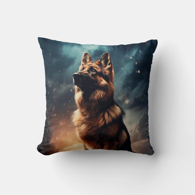 German Shepherd Under Stormy Sky Throw Pillow (Front)