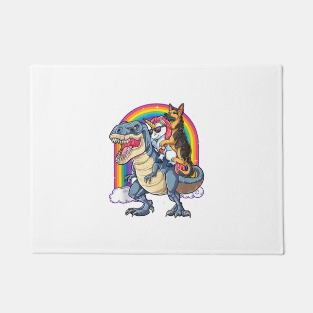 German Shepherd Unicorn Dinosaur T rex Funny Rainb Doormat (Front)