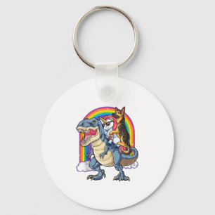 German Shepherd Unicorn Dinosaur T rex Funny Rainb Keychain
