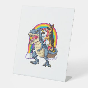 German Shepherd Unicorn Dinosaur T rex Funny Rainb Pedestal Sign
