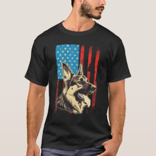 German Shepherd USA American Flag 4th of July Grun T-Shirt