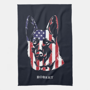 German Shepherd USA Flag Custom Kitchen Towel