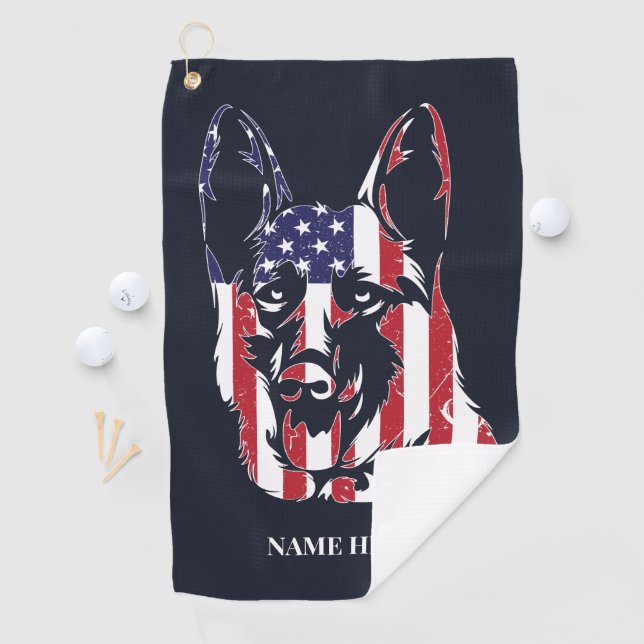 German Shepherd USA Flag Golf Towel (InSitu)