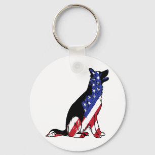 German Shepherd Usa Flag Patriotic Dog Keychain