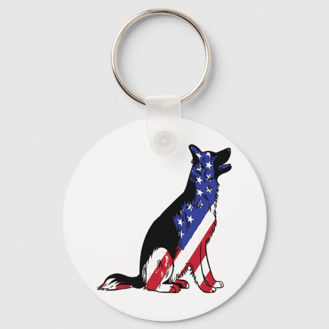 German Shepherd Usa Flag Patriotic Dog  Keychain (Front)