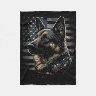 German Shepherd Usa Flag Patriotic Shepherd  Fleece Blanket