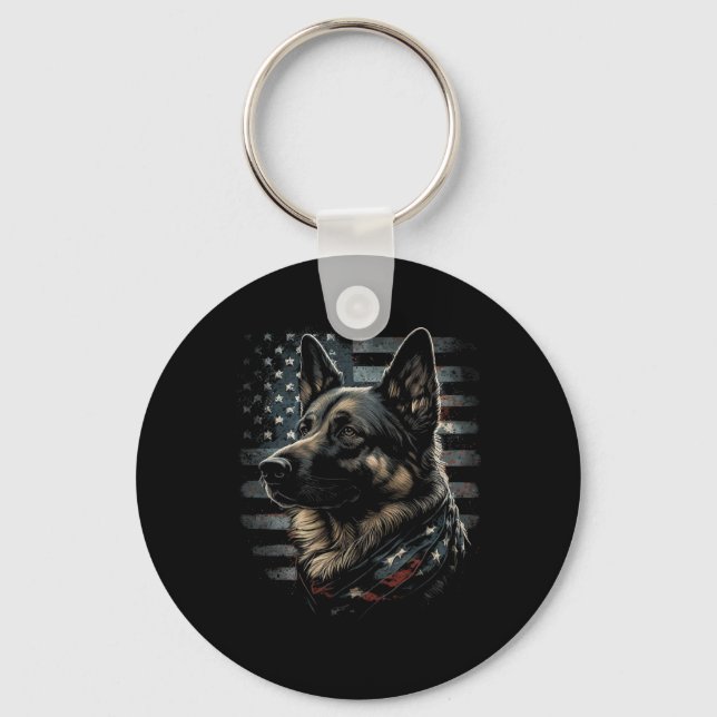 German Shepherd Usa Flag Patriotic Shepherd  Keychain (Front)