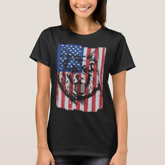German Shepherd USA Merica Flag Retro T-Shirt (Front)