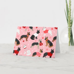 German Shepherd Valentine Pattern Holiday Card