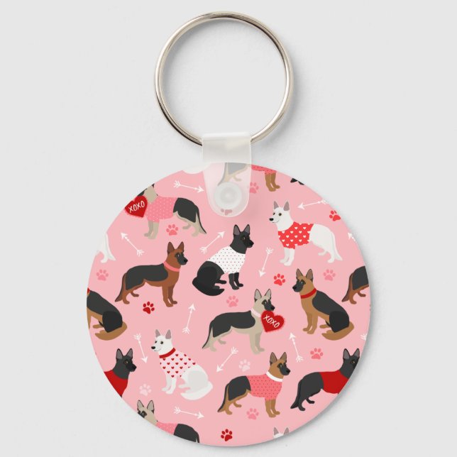 German Shepherd Valentine Pattern Keychain (Front)