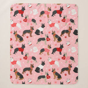 German Shepherd Valentine Pattern Sherpa Blanket