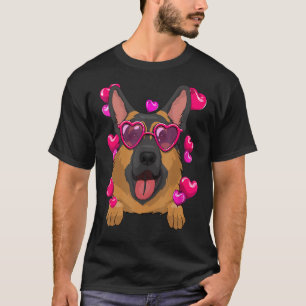German Shepherd Valentines Day Heart Glasses Funny T-Shirt