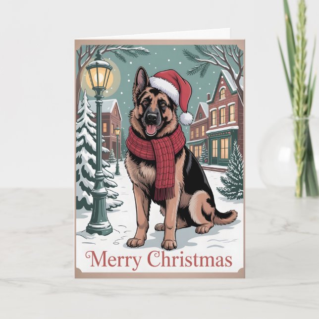 German Shepherd vintage Christmas  Card (Front)