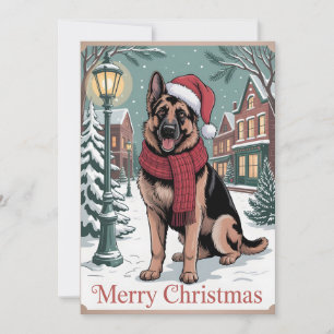 German Shepherd vintage Christmas  Holiday Card
