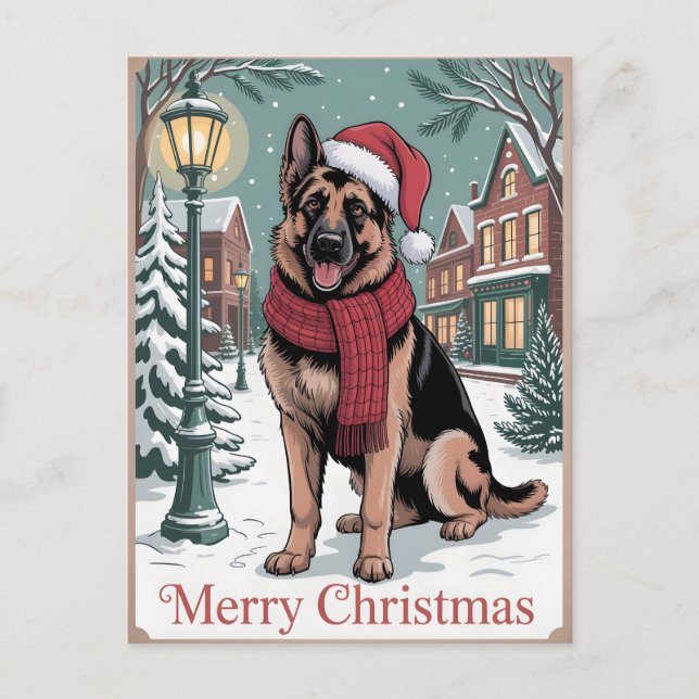 German Shepherd vintage Christmas  Postcard (Front)