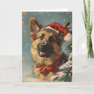 German shepherd vintage personalized Christmas  Holiday Card