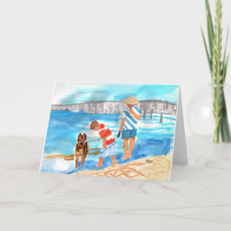 German Shepherd w/ Family Watercolor on the Beach Thank You Card