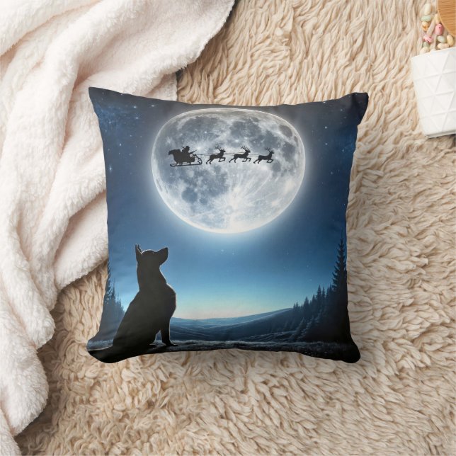 German Shepherd Watching Santa Claus and Reindeer Throw Pillow (Blanket)
