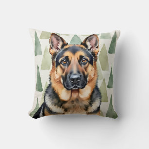 German Shepherd Watercolor Angular Pattern Art Throw Pillow