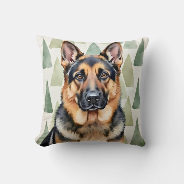 German Shepherd Watercolor Angular Pattern Art Throw Pillow (Front)