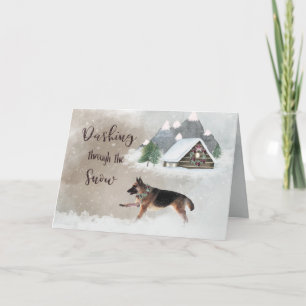 German Shepherd Watercolor Happy Holiday Scene Card