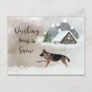 German Shepherd Watercolor Happy Holiday Scene Postcard