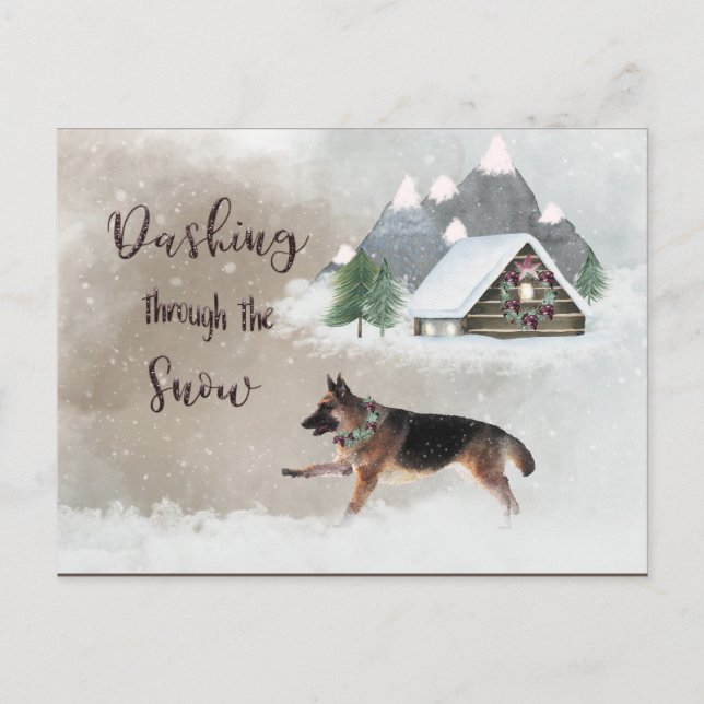 German Shepherd Watercolor Happy Holiday Scene Postcard (Front)