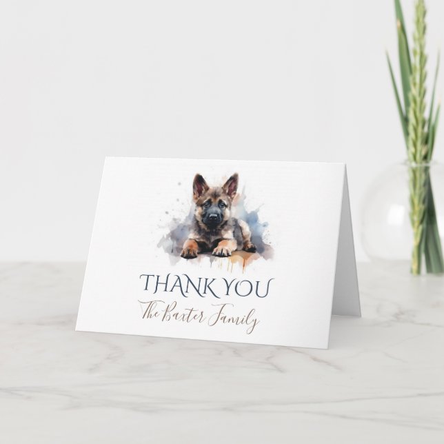 German Shepherd Watercolor Thank You Card (Front)