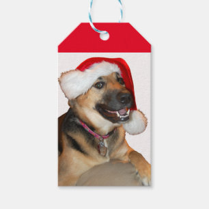 German Shepherd wearing a Santa Claus Hat Gift Tags