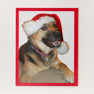 German Shepherd wearing a Santa Claus Hat Jigsaw Puzzle