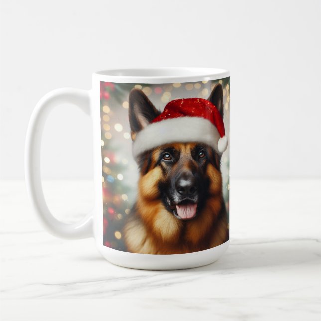 German Shepherd Wearing Santa Hat Coffee Mug (Left)