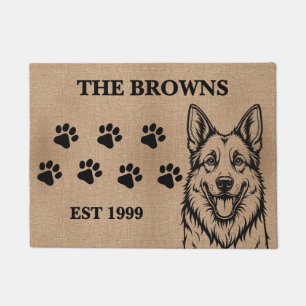 German Shepherd Welcome With Custom Family Name Doormat