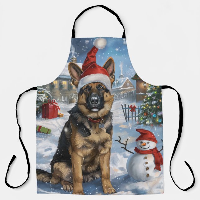 German Shepherd Winter Wonderland Christmas Joy Apron (Front)
