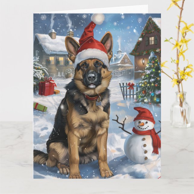 German Shepherd Winter Wonderland Christmas Joy Card (Yellow Flower)