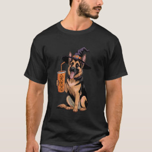 German Shepherd Witch Dog Funny Halloween Pumpkin  T-Shirt