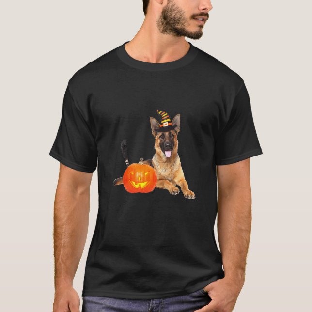 German Shepherd Witch Hat Halloween Dog Costume T-Shirt (Front)