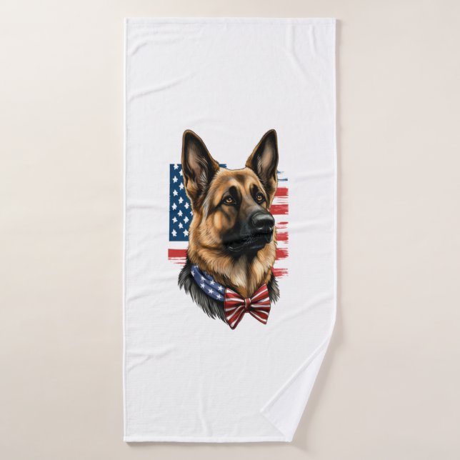 German Shepherd with American Flag  Bath Towel (Bath Towel)