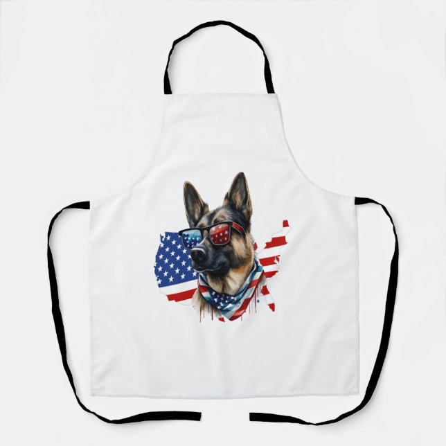 German Shepherd with American Flag I Love a Dog  Apron (Front)
