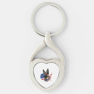 German Shepherd with American Flag I Love a Dog Keychain