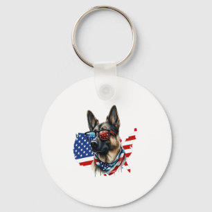 German Shepherd with American Flag I Love a Dog  Keychain