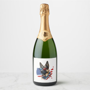 German Shepherd with American Flag I Love a Dog Sparkling Wine Label