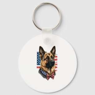 German Shepherd with American Flag Keychain