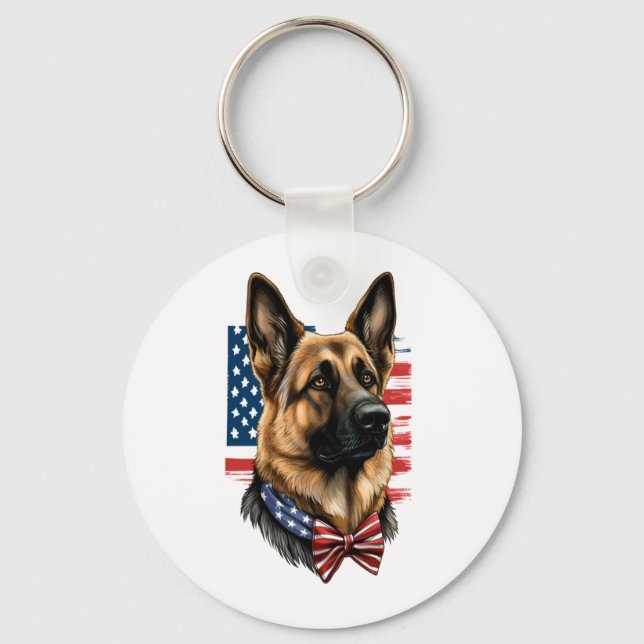 German Shepherd with American Flag  Keychain (Front)
