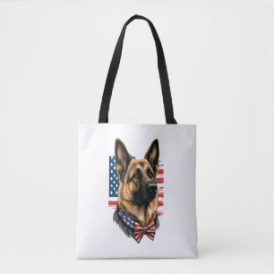 German Shepherd with American Flag  Tote Bag