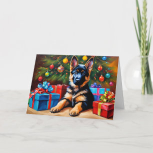 German Shepherd with Christmas Tree and Presents  Card