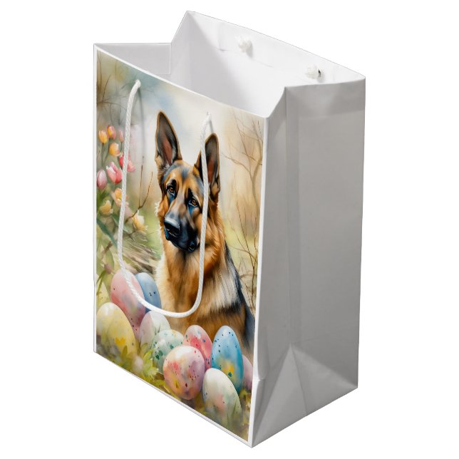 German Shepherd with Easter Eggs Medium Gift Bag (Front Angled)