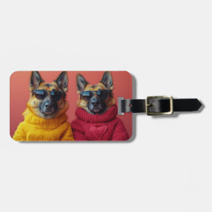 German Shepherd With Heart Roses Valentine's Day Luggage Tag