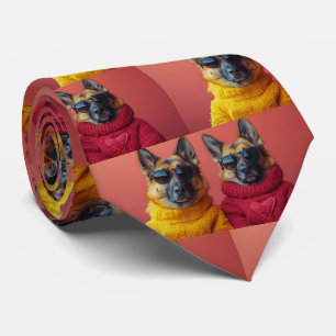 German Shepherd With Heart Roses Valentine's Day Tie
