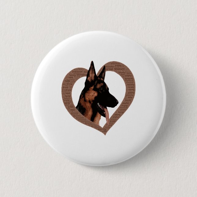 German Shepherd with Heart Shaped Word Art  2 Inch Round Button (Front)