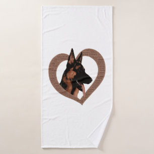 German Shepherd with Heart Shaped Word Art Bath Towel